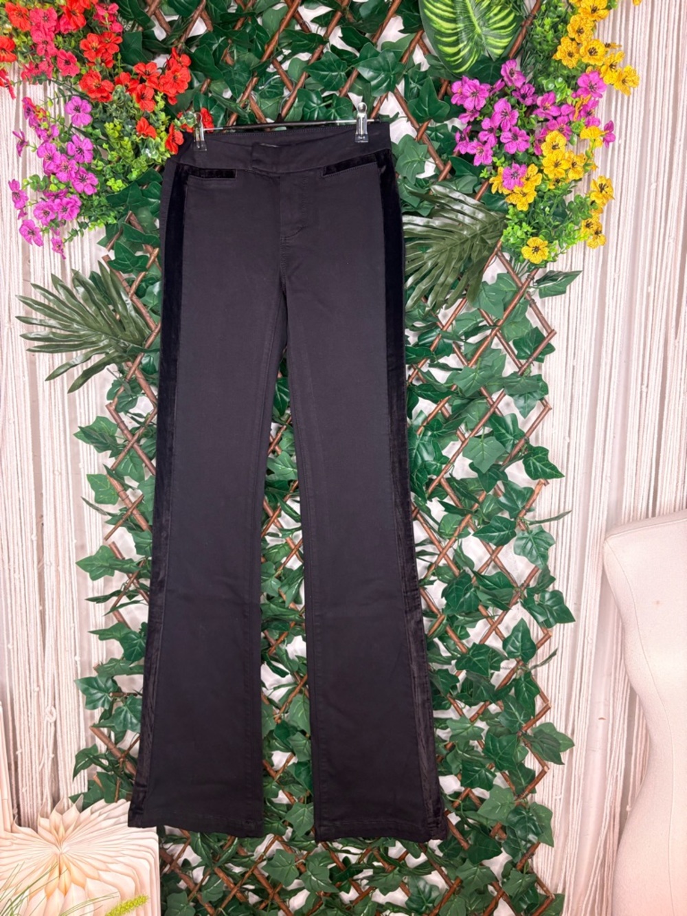 NWT PAIGE Black Pants with Velvet Trim